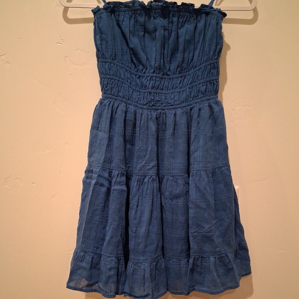 Thirty Thirty LA Strapless Mini Dress size S Royal Blue Smocked Tiered Ruched